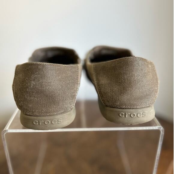 Crocs Santa Cruz II Youth Boy's Size j4 Shoes Khaki Canvas Slip On Kids Loafer - Picture 6 of 9